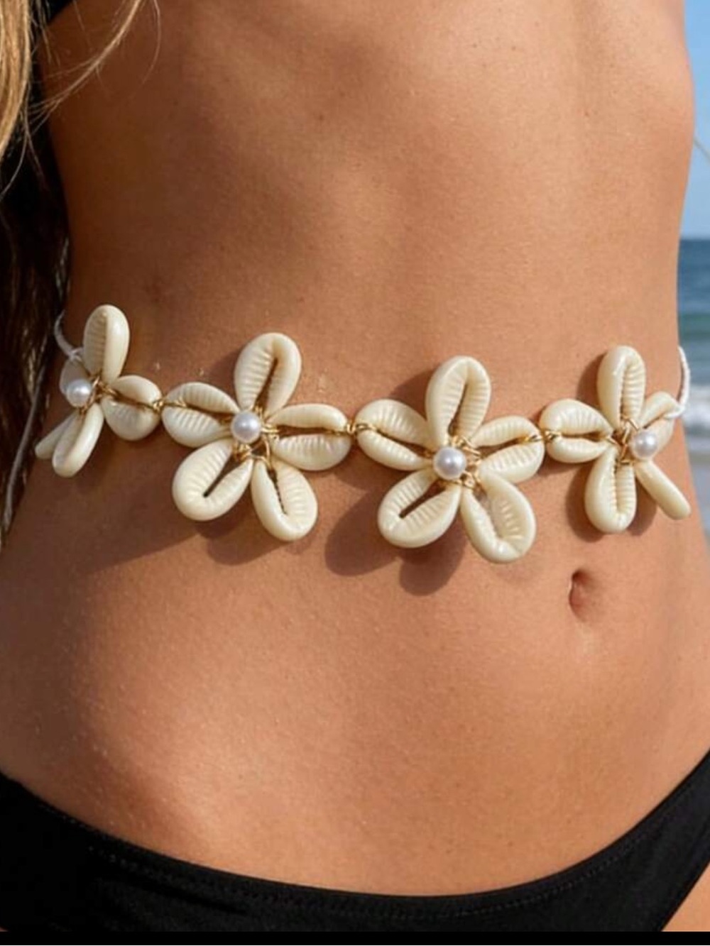 Cream Shell Flower Waist Accent Belt NEW 🏷️